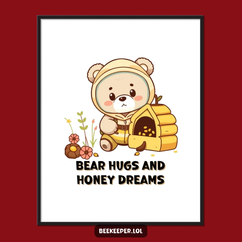 Free Printable Bear Art Poster: Curious Cub Beekeeper Hive Downloadable Decor