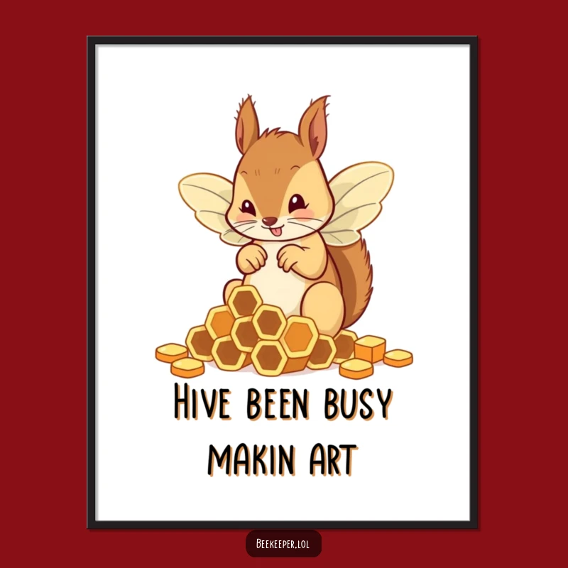 Humorous Free Printable Squirrel Art: Clumsy Bee Wings Funny Downloadable Gift