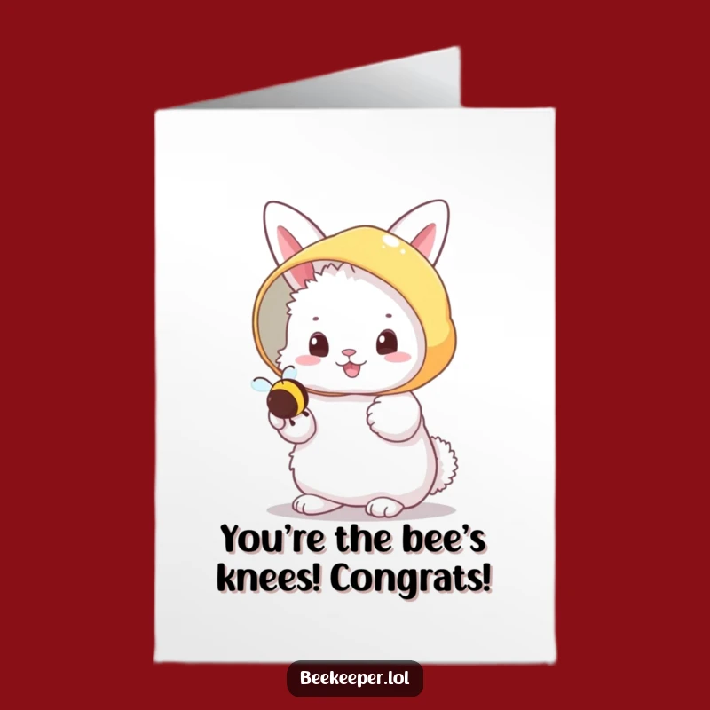 Free Printable Bunny Congrats Card: Beekeeper Bunny Buzzing Success Gift