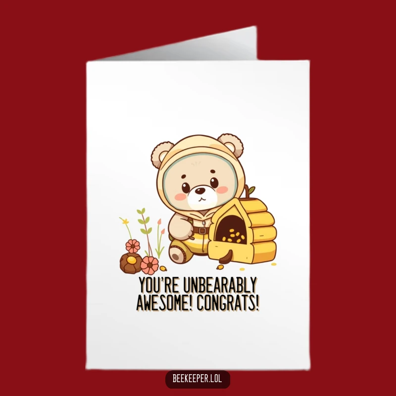 Free Printable Bear Congrats Card: Cub Beekeeper Hive Discovery Gift