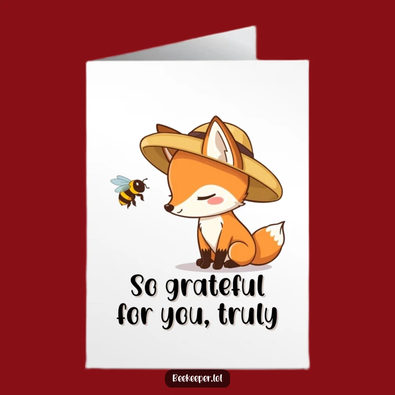 Funny Free Printable Fox Thank You Card: Bee-ginning of Gratitude Downloadable Gift